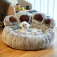 Bear Paw Shaped Round Pet Bed for Cats and Dogs, Calming and Anxiety Reducing Comfort, a Self Warming Faux Fur Dream Machine