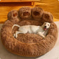 Bear Paw Shaped Round Pet Bed for Cats and Dogs, Calming and Anxiety Reducing Comfort, a Self Warming Faux Fur Dream Machine