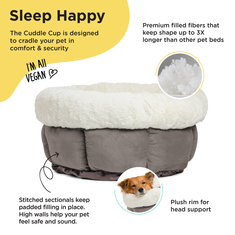 Cat and Dog Cuddle Cup Plush Round Orthopedic Bolster Bed